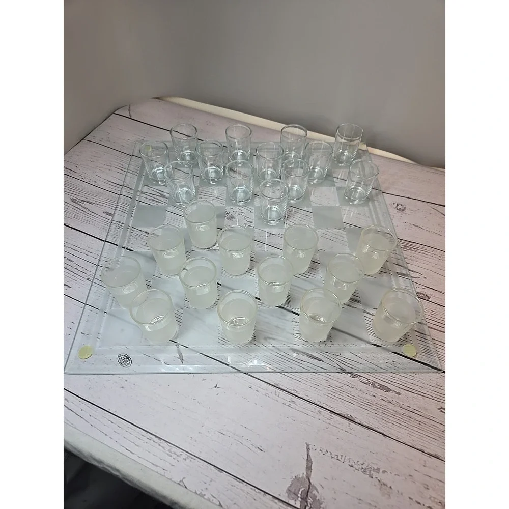 Shot Glasses Game Set Of‎ 26 Shot Glasses With Glass Checkerboard Checkers